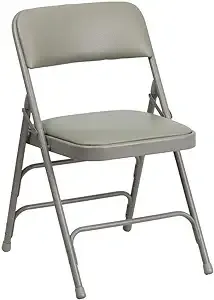 Flash Furniture 2 Pack Hercules Series Curved Triple Braced & Double Hinged Gray Vinyl Metal Folding Chair