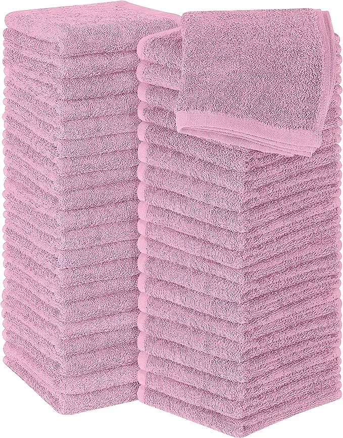 Utopia Towels Cotton Washcloths Set - 100% Ring Spun Cotton, Premium Quality Flannel Face Cloths, Highly Absorbent and Soft Feel Fingertip Towels (60 Pack, Pink)