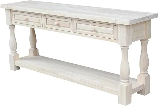 Classic Console Table, Column Support With Lower Shelf & 3 Drawers, Unfinished - Traditional - Console Tables - by Decor Love | Houzz