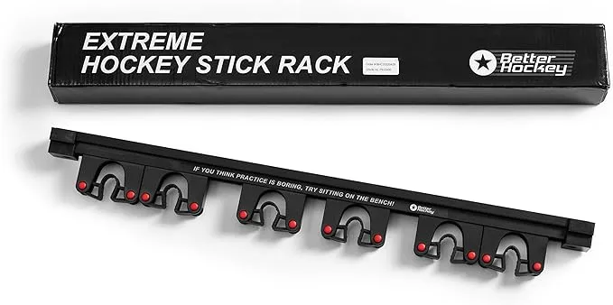 Better Hockey Extreme Stick Rack - Wall Mount Storage and Display Organizer for Hockey Sticks and Bats, Holds up to 60 Pounds 1.57 x 25.2 x 2.7 -Inches