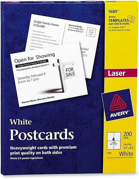 Avery Laser Postcards, White, 200-Pack,