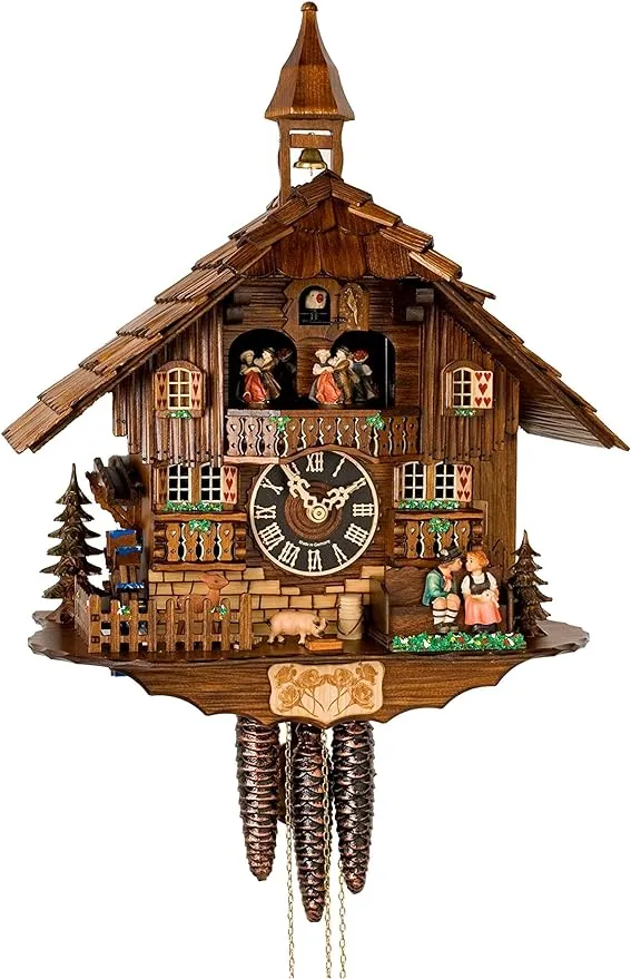 Cuckoo Clock moveable kissing Couple, turning mill-wheel