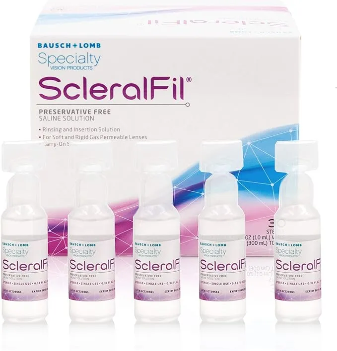 ScleralFil Saline Solution for Scleral, Soft, & Rigid Gas Permeable Lenses, Buffered Isotonic Rinsing & Insertion Solution, Single-Use Vials, 0.34 Fl Oz (Pack of 30) (Packaging May Vary)