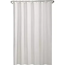 Maytex Water-Repellent Fabric Shower Curtain Liner with Weighted Hem, Soft Microfiber, Quick Drying and Washable Shower Liner, 70" x 72", White