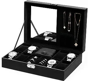 BASTUO Jewelry Box 8 Watch Box Organizer Jewelry Trey Storage Case