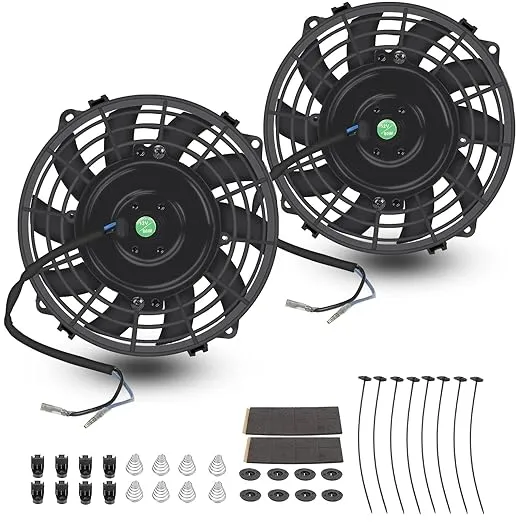 2PCS 10 Inch Universal High Performance Slim Fan Push Pull Electric Radiator Cooling Fan 12V 80W Mount Kit