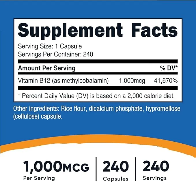 Nutricost, Vitamina B12, 1.000 mcg, 240 Cápsulas