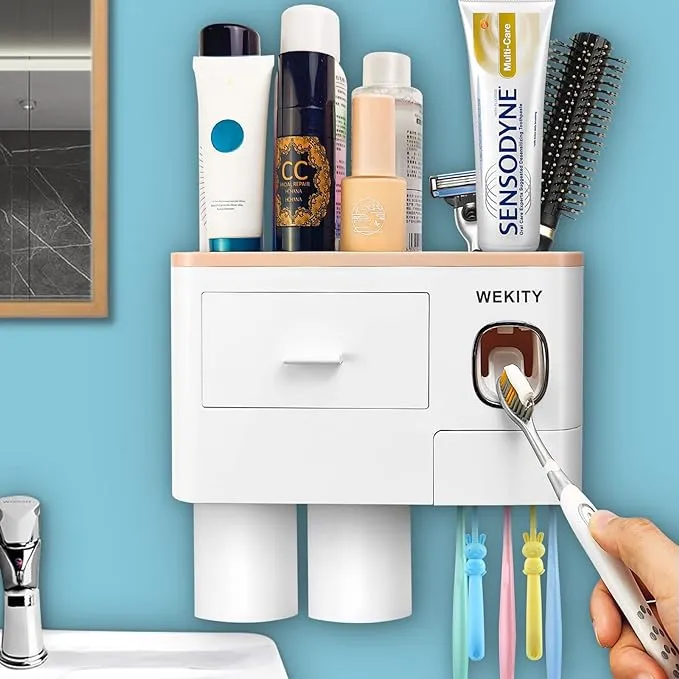 Multifunctiona<wbr/>l Wallmounted Toothbrush Holder Automatic Toothpaste Dispenser Spa