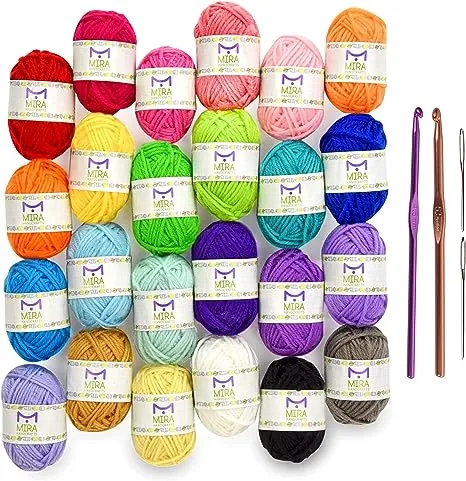 Mira Handcrafts 60 Yarn Skeins - Total of 1312 Yard Acrylic Yarn for Knitting and Crochet - Yarn Bag for Storage and 7 Ebooks Included with Each Pack | (Lilac)