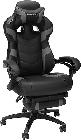 RESPAWN 110 Ergonomic Gaming Chair With Footrest Recliner - Racing Style High Back PC Computer Desk Office Chair - 360 Swivel, Lumbar Support, Adjustable Headrest Pillow, Padded Armrests - 2021 Grey