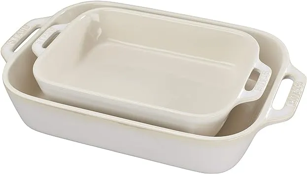 Staub Ceramic 2-Piece Rectangular Baking Dish Set - Rustic Ivory