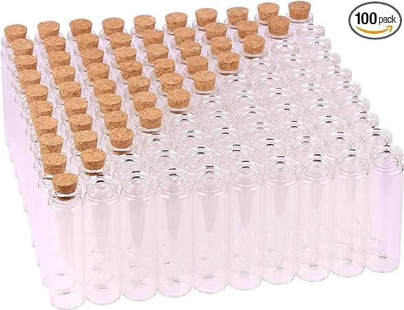 100 Sets of 20ml Glass Bottles with Cork Stopper,Small Clear Jars Tiny Glass ...