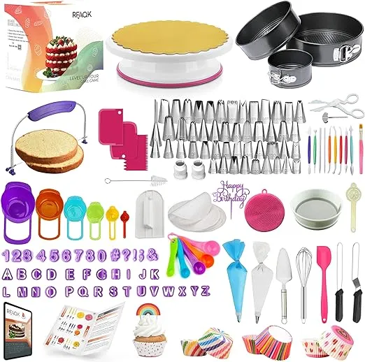 Cake Decorating Supplies - Cake Decorating Kit with 3 Springform Cake Pans Set, Cake Rotating Turntable, Cake Decorating Tools with Baking Set-Cake Baking Supplies for Beginners and Lovers