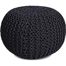 BIRDROCK HOME Round Pouf Ottoman | Cotton Braided Foot Stool with Bean Bag Filling | Boho Foot Rest for Living Room & Bedroom | Compact & Comfortable Seating, Lightweight & Soft | Charcoal