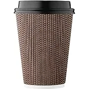 [100 SET]Harvest Pack 12 oz Disposable Coffee Cups, Insulated Ripple Double-Walled Paper Cup with Lid, Black and White Geometric, Tea Hot Chocolate Drinks To go coffee cups