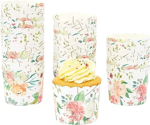 Sparkle and Bash 50-Pack Muffin Liners - Floral Watercolor Cupcake Wrappers Paper ...