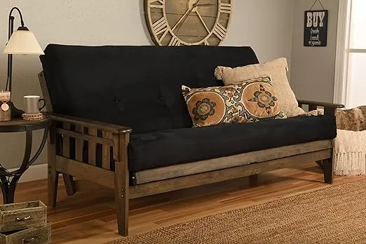 Kodiak Furniture Tucson Full Size Futon Set in Rustic Walnut Finish, Suede Black