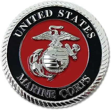 USMC Red/Silver Auto Medallion – 3.5 Inches Marine Corps Eagle Globe & Anchor Metal Logo for Car - USMC Gift | Disabled USMC Vet Owned Small Business