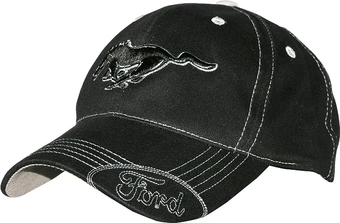 Ford Mustang Black Hat / Cap with Silver Stitching and Adustable Closure