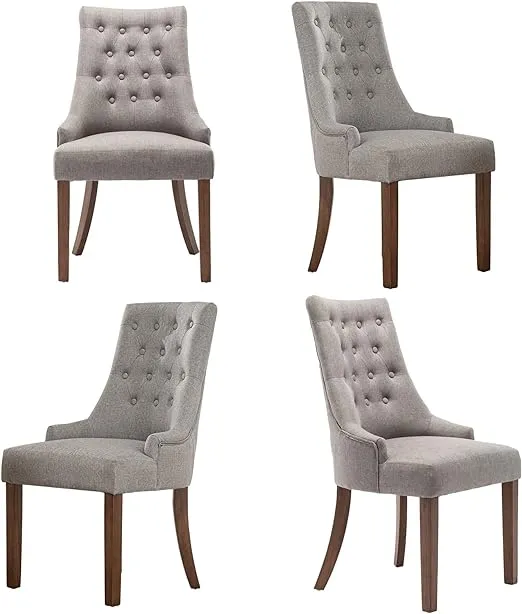 COLAMY Wingback Upholstered Dining Chairs Set of 2, Fabric Side Dining Room Chairs with Tufted Button, Living Room Chairs for Home Kitchen Resturant - Light Grey