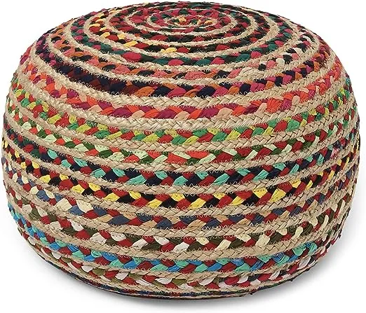 · REDEARTH · Round Pouf Ottoman - Braided Boho Poof Home Décor Pouffe Accent Sitting Circular Foot Rest for Living Room, Bedroom, Nursery, Kidsroom, Lounge; Jute and Cotton (19x19x14; Multi)· REDEARTH · Round Pouf Ottoman - Braided Boho Po…