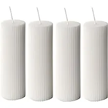 Ribbed Pillar Candles 2x6'' Fluted Column Modern Home Décor Soy Wax Handmade (4 Packs, White)