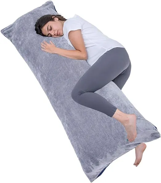 Full Body Pillow, Large Bed Sleeping Pillow for Adults and Side Sleeper, Long Pillow Insert with Velvet Cover, 20x54 Inches (Blue Grey)