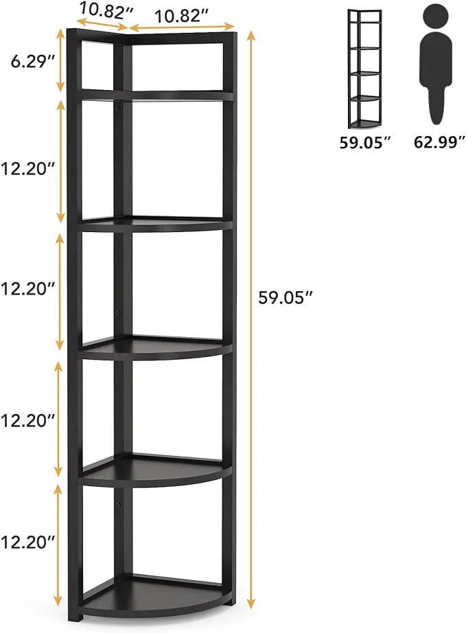 Tribesigns 5 Tier Corner Shelf, Modern Corner Bookshelf Small Bookcase Storage Rack Plant Stand for Living Room, Home Office, Kitchen, Small Space (White)