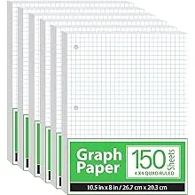 VEEBOOST Graph Paper, Loose Leaf Graph Paper, 4 x 4 Squares per inch Quad Ruled Graph Paper, 10.5” x 8” Graphing Paper, 56 gsm, 150 per Pack, 900