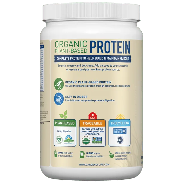 Garden of Life Organic Protein Powder, Vanilla, 20g, 18oz