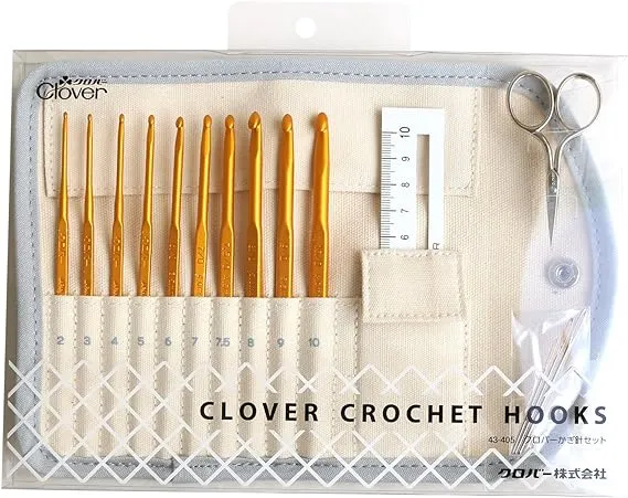 Clover 43-405 Crochet Hook Set, 10 Pieces, 3 Mini W233×H185mm, gold 