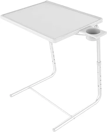 HUANUO Adjustable TV Tray Table - TV Dinner Tray On Bed & Sofa, Comfortable Folding Table with 6 Height & 3 Tilt Angle Adjustments(White)