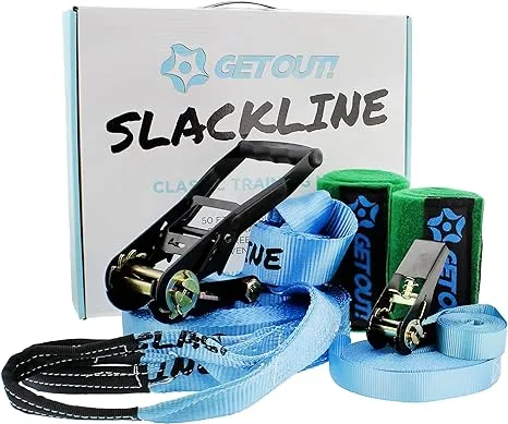 Get Out!™ Full Classic Slackline Kit with Helpline, Tree Protectors and Carry Bag