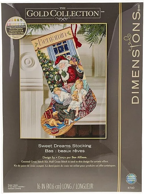 Dimensions Needlecrafts 08740 Sweet Dreams Gold Collection Christmas Counted Cross Stitch Stocking, 16", Multicolor