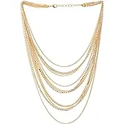 COOLSTEELANDBEYOND Waterfall Multi-Strand Chains Statement Collar Necklace with Rhinestones Chains, Dress