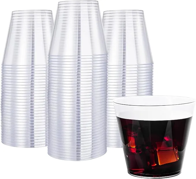 N9R 100 Pack Clear Plastic Cups 9oz, Disposable Plastic Cups Tumblers, Heavy Duty Cocktail Cups for Weeding, Party