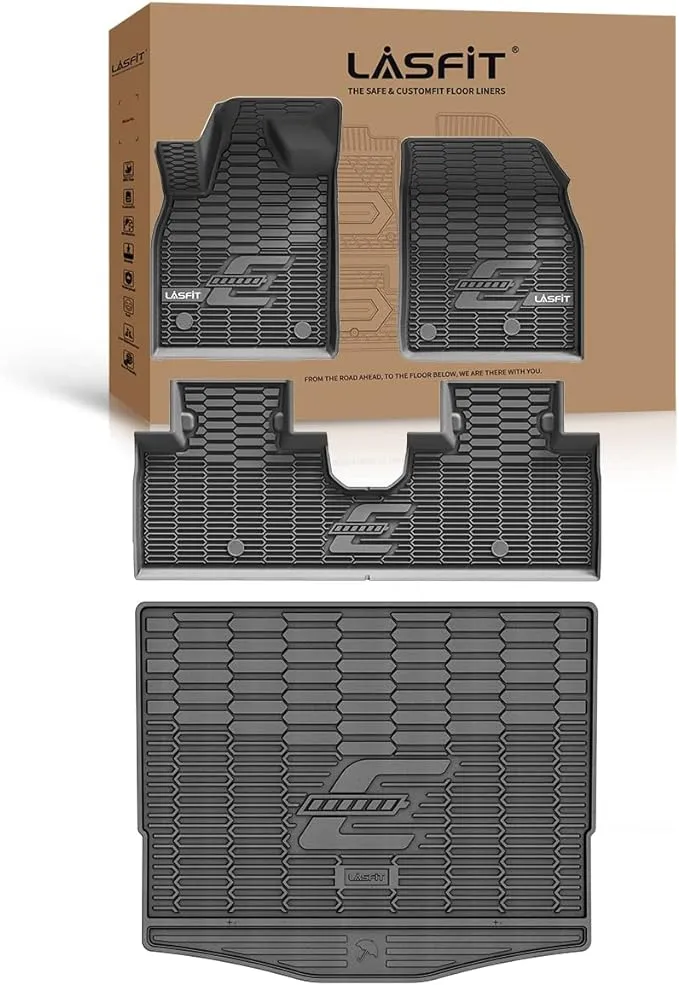 LASFIT Custom Fit for 21-24 Ford Bronco All Weather Protection 1st & 2nd Row & Rear Cargo Mats Non-Slip Black