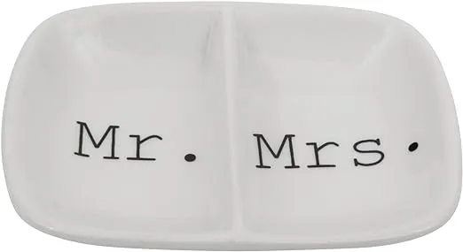 Creative Co-op Mr./ Mrs. Ceramic 2-Section Dish