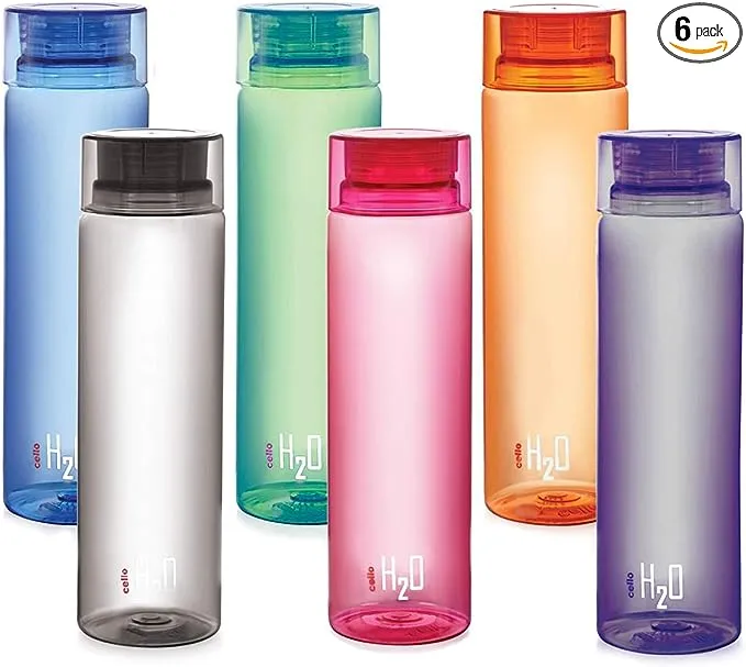 Cello H2O Unbreakable Plastic Bottle Set, 1 Litre, Set of 6, Got Some scratches 