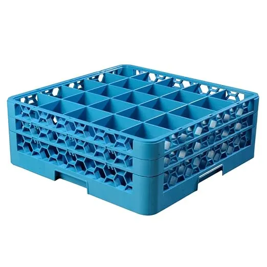 Opticlean Plastic 25-Compartment Divided Glass Rack with Extender, Blue, (Pack o