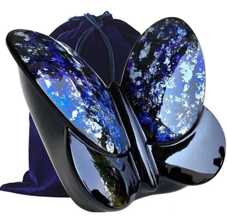 Butterfly Sculpture Cremation Adult Urn for Human Ashes, Travel Friendly, Light Weight Resin Cremation Urn, Velvet Bag Included