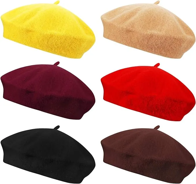 Anteer 6 Pieces Wool Beret Hat French Style Beanie Hats One Size, Red-6 Pack 