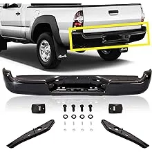 Titanium Plus Autoparts Black Rear Step Bumper Assembly with Pull Bar/Center Top Pad/End Bracket/License Lamp Compatible for 05-15 Toyota Tacoma