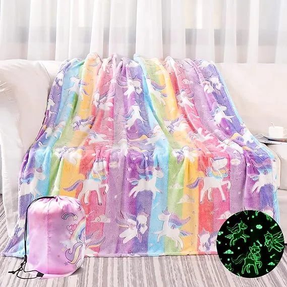 Glow in The Dark Blanket Unicorns Gifts for Girls, Soft Blanket 3 4 5 6 7 8 9 10 Year Old Girl Gifts, Toddler Girls Toys Age 6-8, Gifts for Girls for Birthday, 50"x60"