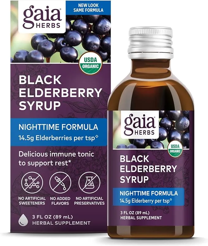 Gaia Herbs Black Elderberry Nighttime Syrup - 3 fl oz bottle