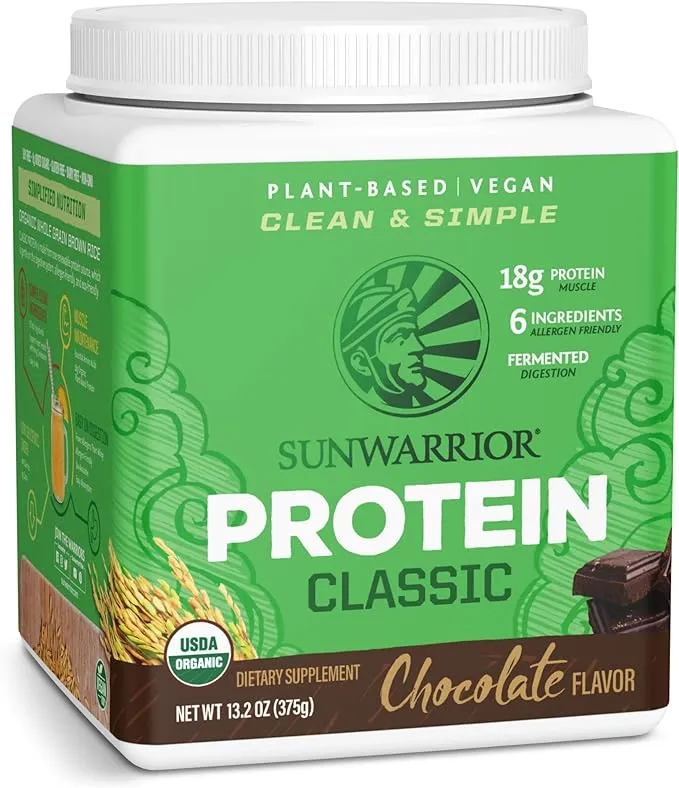Proteína de arroz integral en polvo con Bcaa y aminoácidos Batido de proteína de arroz crudo, sin gluten, bajo en carbohidratos, sin lácteos, proteína de arroz integral germinado clásico a base de plantas, polvo natural de 13.23 oz por Sunwarrior