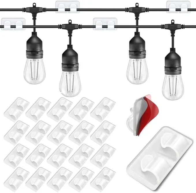 Outdoor Light Clips: 22 Clips Clear - Hooks for String Lights - 