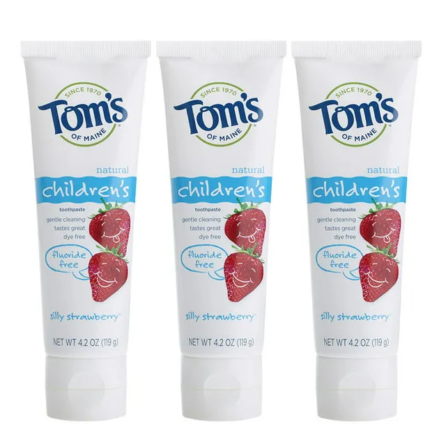 Tom's of Maine Natural Kid's Fluoride Free Toothpaste, Silly Strawberry, 5.1 oz. 3-Pack (back in original formula)