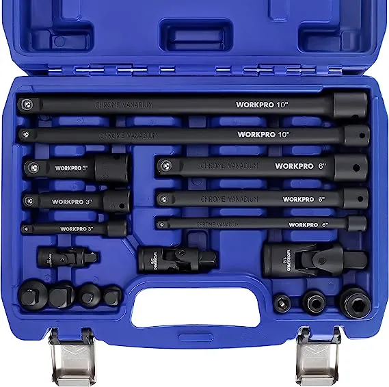 WORKPRO 18-Pieces Drive Tool Accessory Set, Includes Socket Adapters, Socket Extension Bar, Swivel Universal Joints and Impact Coupler, Socket Accessories, 1/4", 3/8" & 1/2" Drive