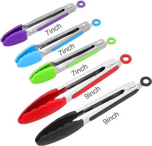 Silicone Kitchen Tongs Set Of 57 9 Inch Heavy Duty Multicolor Stainless Steel Si